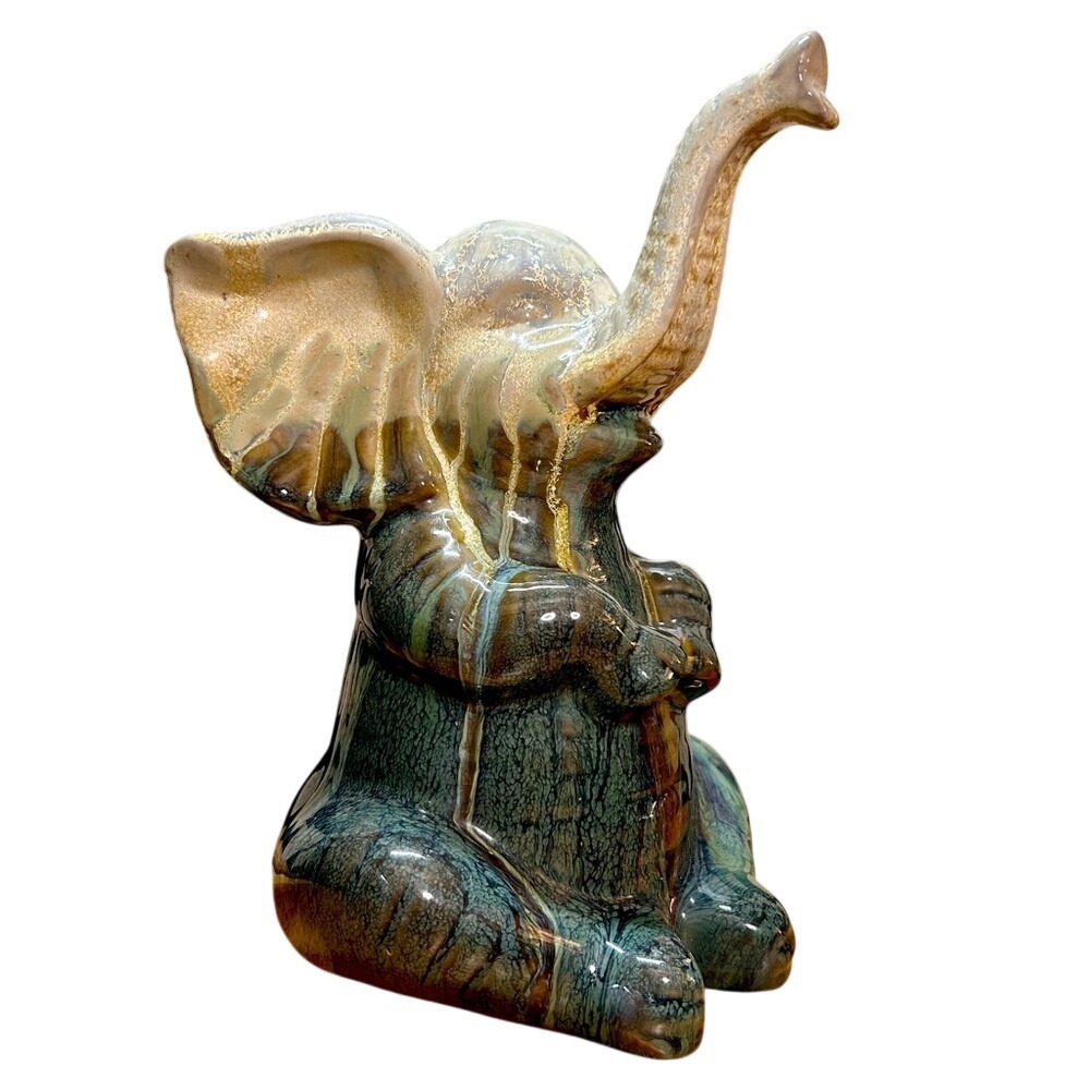 Vintage Ceramic Elephant Figurine Drip‎ Glaze Mid Century Style Decor 10"